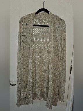 Lucky Brand Open-Knit Cream Crochet Cardigan